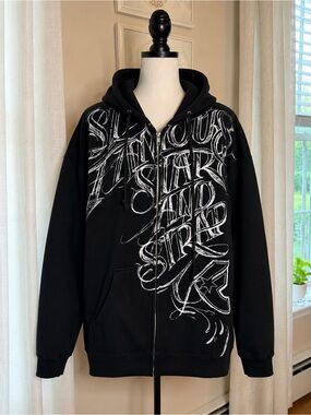 Famous Stars & Straps Black Full Zip Hoodie Men’s L Y2K Skate Graphic